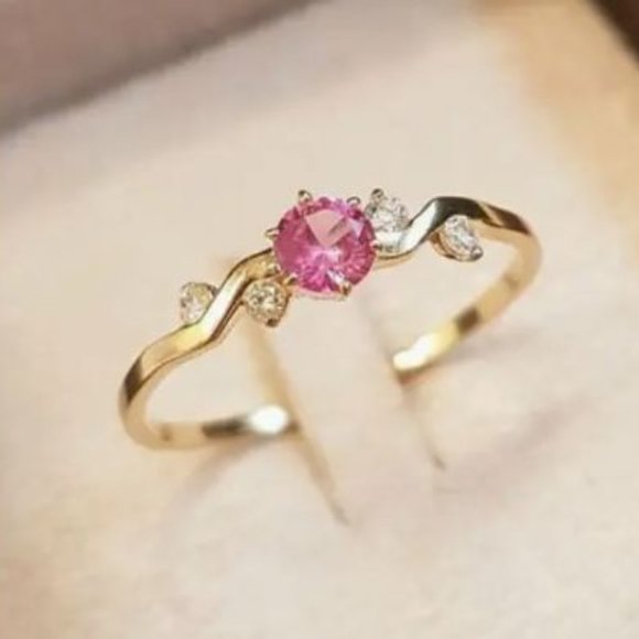 Precious Promise Ring Gold Plated Light Pink Cubic Zirconia Size 8 New - Picture 1 of 1